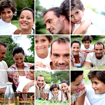 Mosaic of family enjoying picnic outdoors
