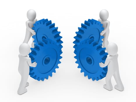 3d man teamwork circle with blue gear