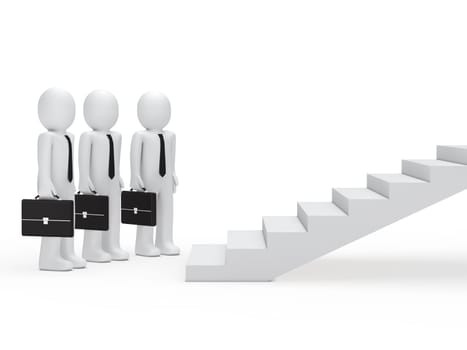 3d three businessmen with briefcase for stairs