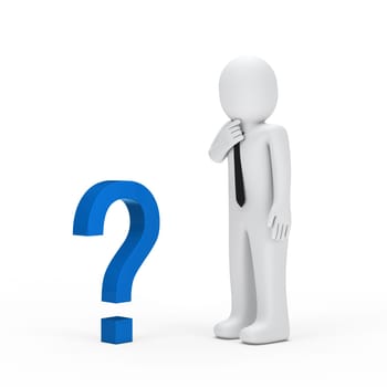 3d businessman for small blue question mark
