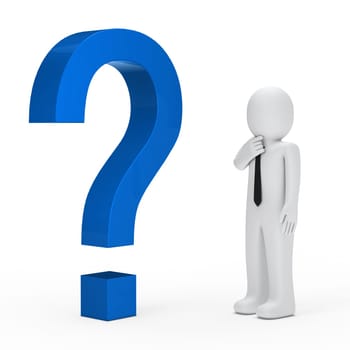 3d business man for blue question mark
