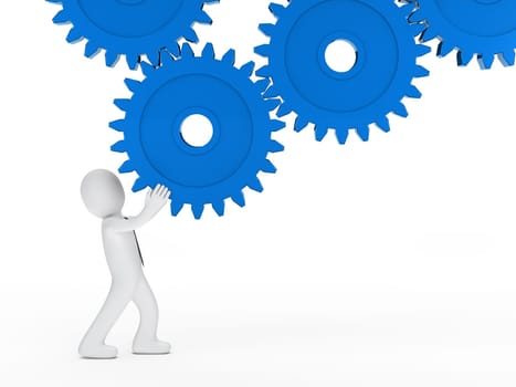 businessman with tie hold blue mechanic gear