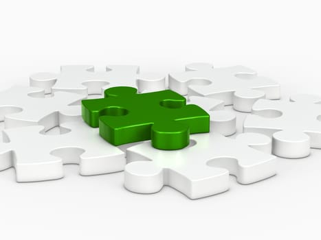 3d green puzzle piece on white puzzle