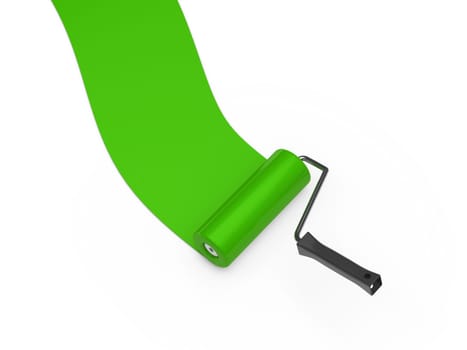 3d paint roller green color ground white