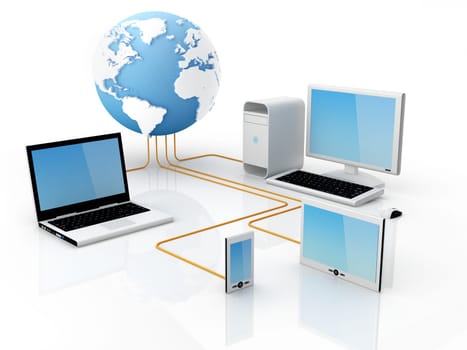 Home Electronic Devices connected to world wide web  Note: All Devices design and all screen interface graphics in this picture are designed by the contributor him self.  Maps courtesy: NASA and CIA World Databank II