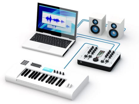 Group of recording and composing electro-music instrumets - 3D Render  Note: All Devices design and all screen interface graphics in this picture are designed by the contributor him self.