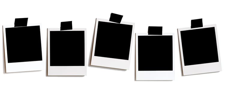 5 Polaroids in a row with white background