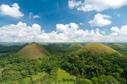 view over the famous chocolate hills on Bohol, Philippines. They are also featured in the provincial flag
