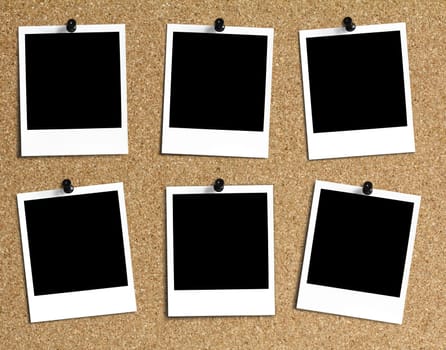 6 differently arranged Polaroids on cork pinboard