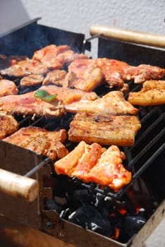 summer weekend with a delicious grilled fresh meat closeup