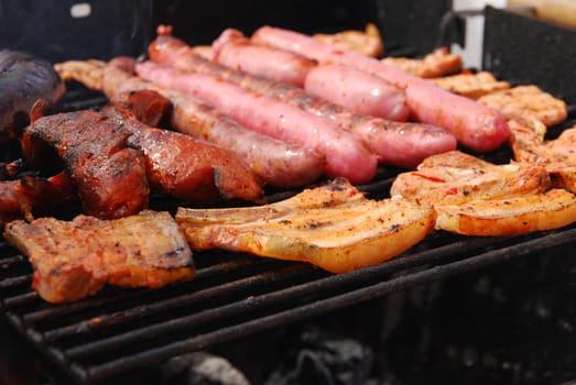 summer weekend with a delicious grilled fresh meat closeup