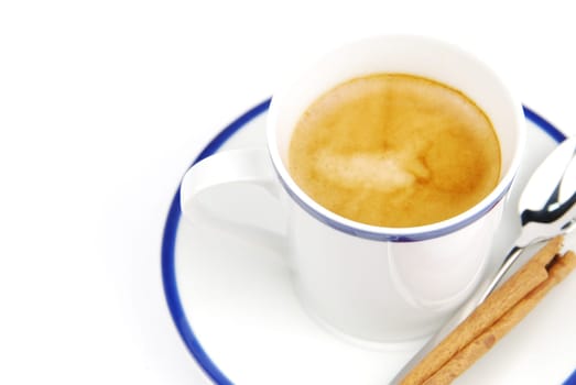 breakfast set with a espresso coffee and cinnamon (isolated on white background)