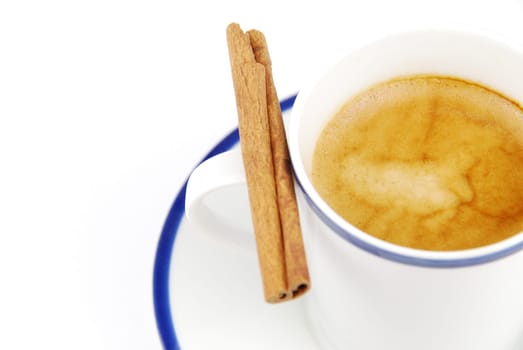 breakfast set with a espresso coffee and cinnamon (isolated on white background)