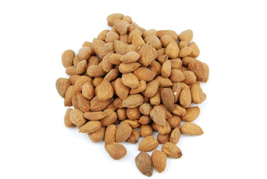 pile of almond nuts isolated on white background