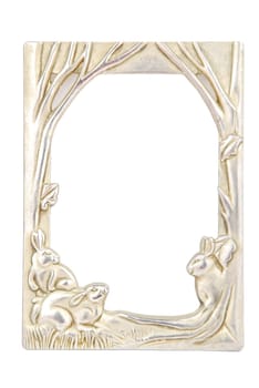 rabbit metal photo-frame isolated on white background
