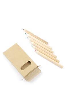 colour pencils and pencil case isolated on white background