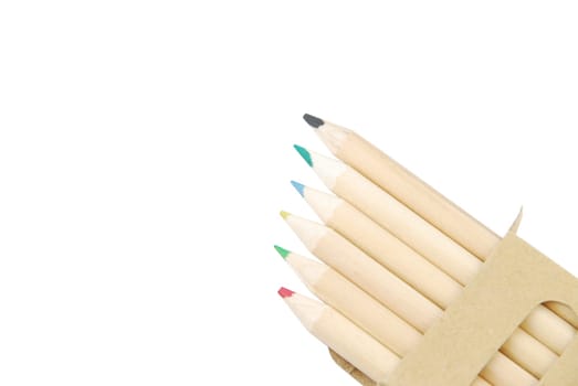 colour pencils in pencil case isolated on white background