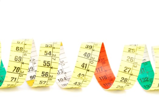 curled measuring tape isolated on white background