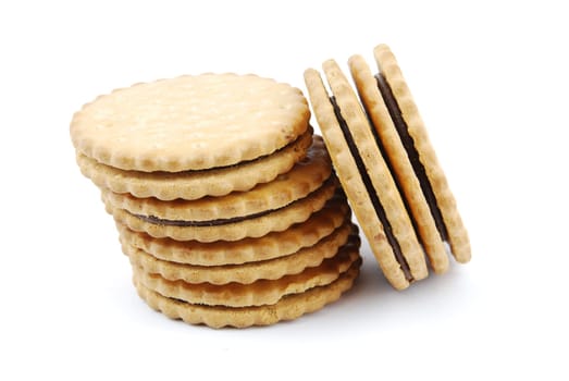 stack of chocolate cookies isolated on white background