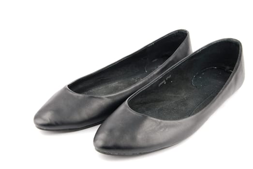 pair of lady leather ballet flat shoes isolated on white isolated background