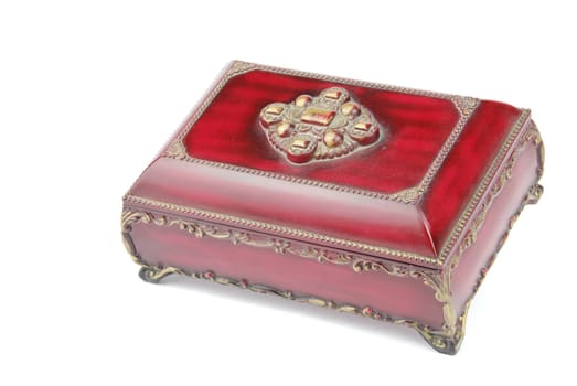 red and luxurious treasure chest isolated on white background