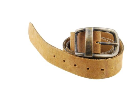 camel/brown leather belt isolated on white background