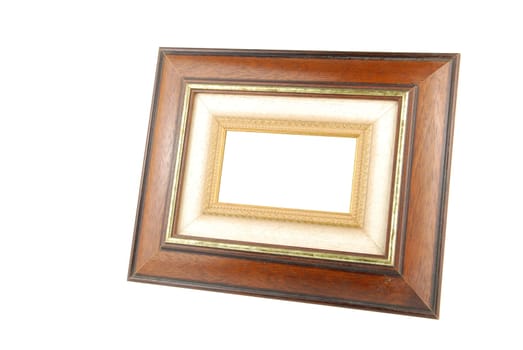 wooden photo-frame isolated on white background