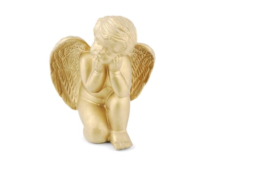 beautiful golden angel isolated on white background