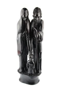 religious blackwood figurine of Mary, God and Jesus ( isolated on white background)