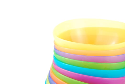 close-up on colorful bowls isolated on white background