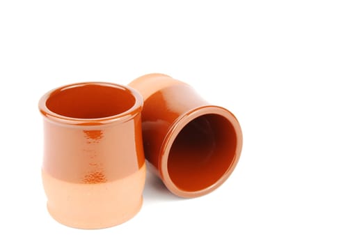 small ceramic planty pots isolated on white background