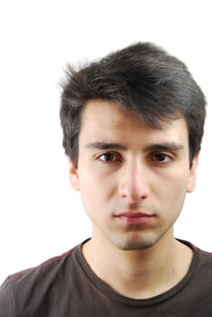 depressed young caucasian man isolated on white background