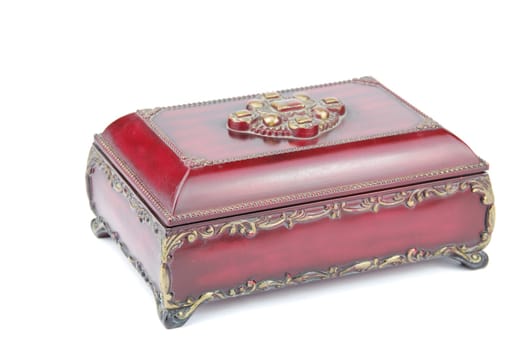 red and luxurious treasure chest isolated on white background