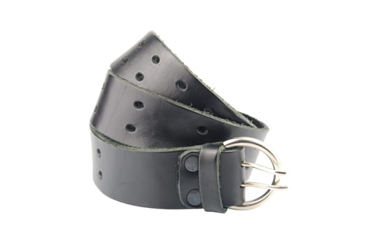 black leather belt isolated on white background
