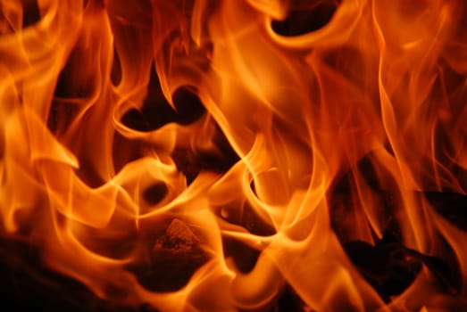 beautiful flames burning on a cozy fireplace