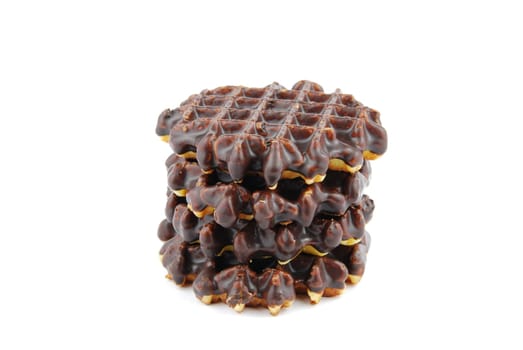 chocolate belgian waffles stacked isolated on white background