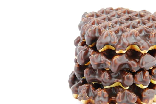 chocolate belgian waffles stacked isolated on white background