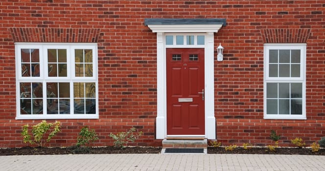 close-up of a typical british residential house with small entrance garden