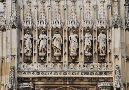famous entrance of Gloucester Cathedral with sculptures, England (United Kingdom)