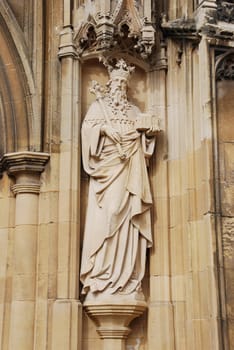 famous entrance of Gloucester Cathedral with sculpture, England (United Kingdom)