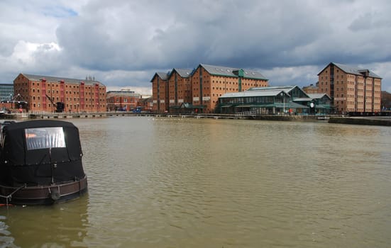 beautiful Gloucester docks with typical warehouse buildings
