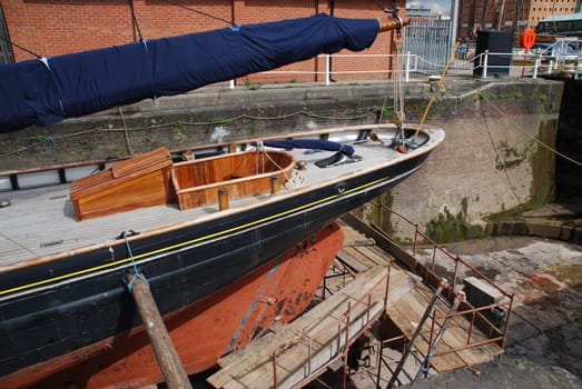 antique boat reparation at dry docks