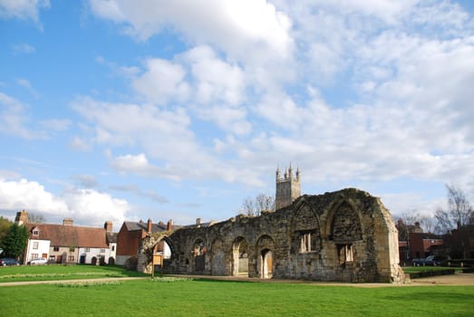 beautiful St Oswald&#039 s Priory church ruins in Gloucester, England (UK)