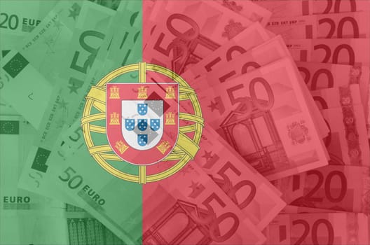 transparent portugese flag with euro banknotes