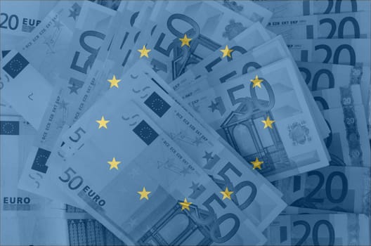 transparent  european union flag with euro banknotes