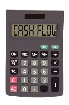 cash flow on display of an old calculator on white background