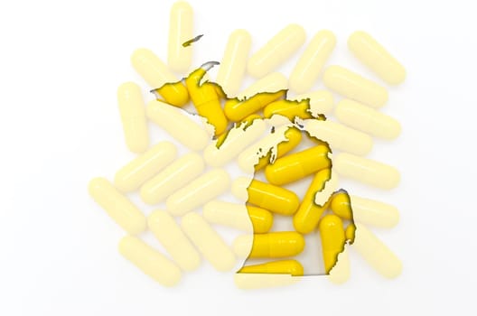 Outlined michigan with transparent background of capsules