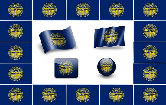 Flag of Nebraska. icon set. flags frame
