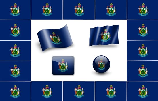 Maine state flag of America.  icon set. flags frame