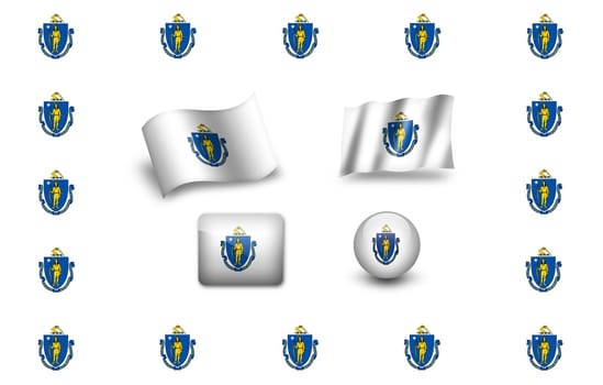 Massachusetts state flag of America. icon set. flags frame